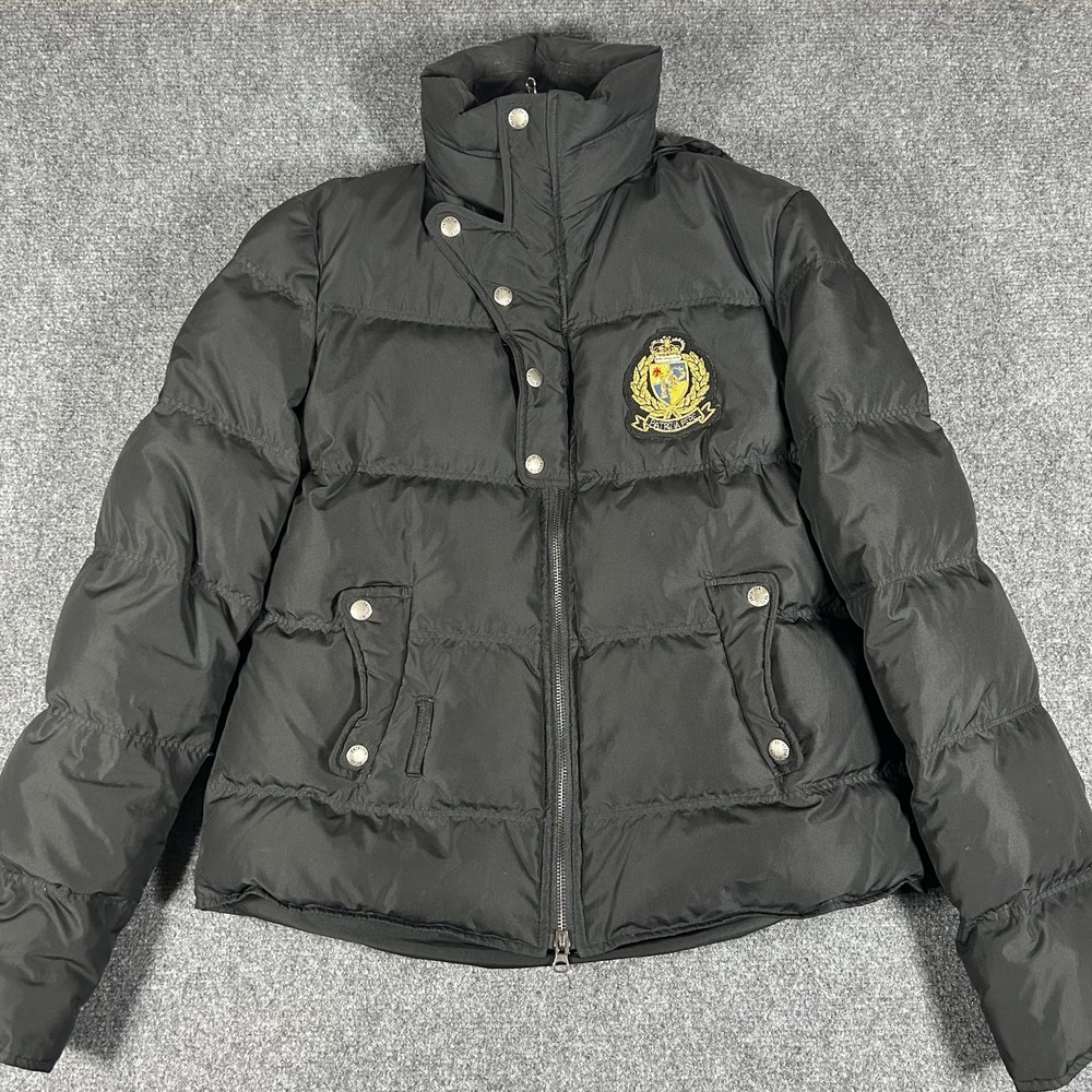 PATRIZIA PEPE Crest-patch Black Quilted Down Puffer Jacket Womens 46 Medium